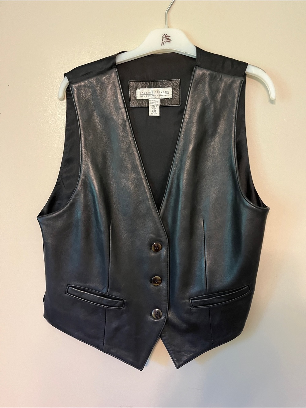 Valerie Stevens Black Leather Button-Front Vest